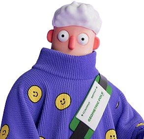 3D illustrated character wearing a purple sweater